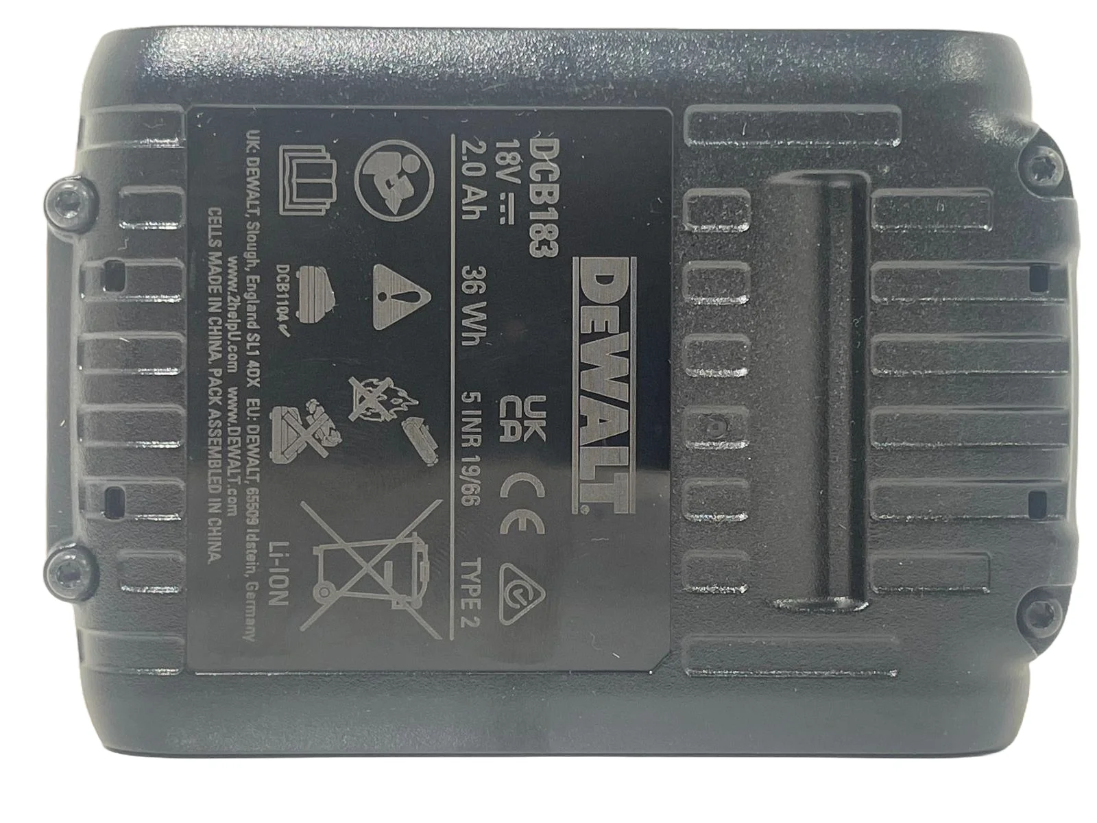 DeWalt 18 v XR Slide 2.0ah Li-ion Battery DCB183-XJ- bottom