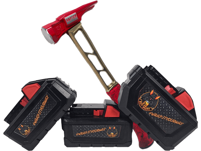 Battery decals with custom hammer